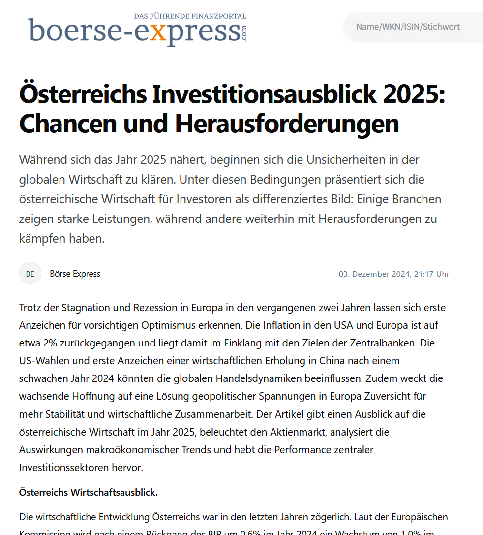 Österreichs Investitionsausblick 2025: Chancen und Herausforderungen