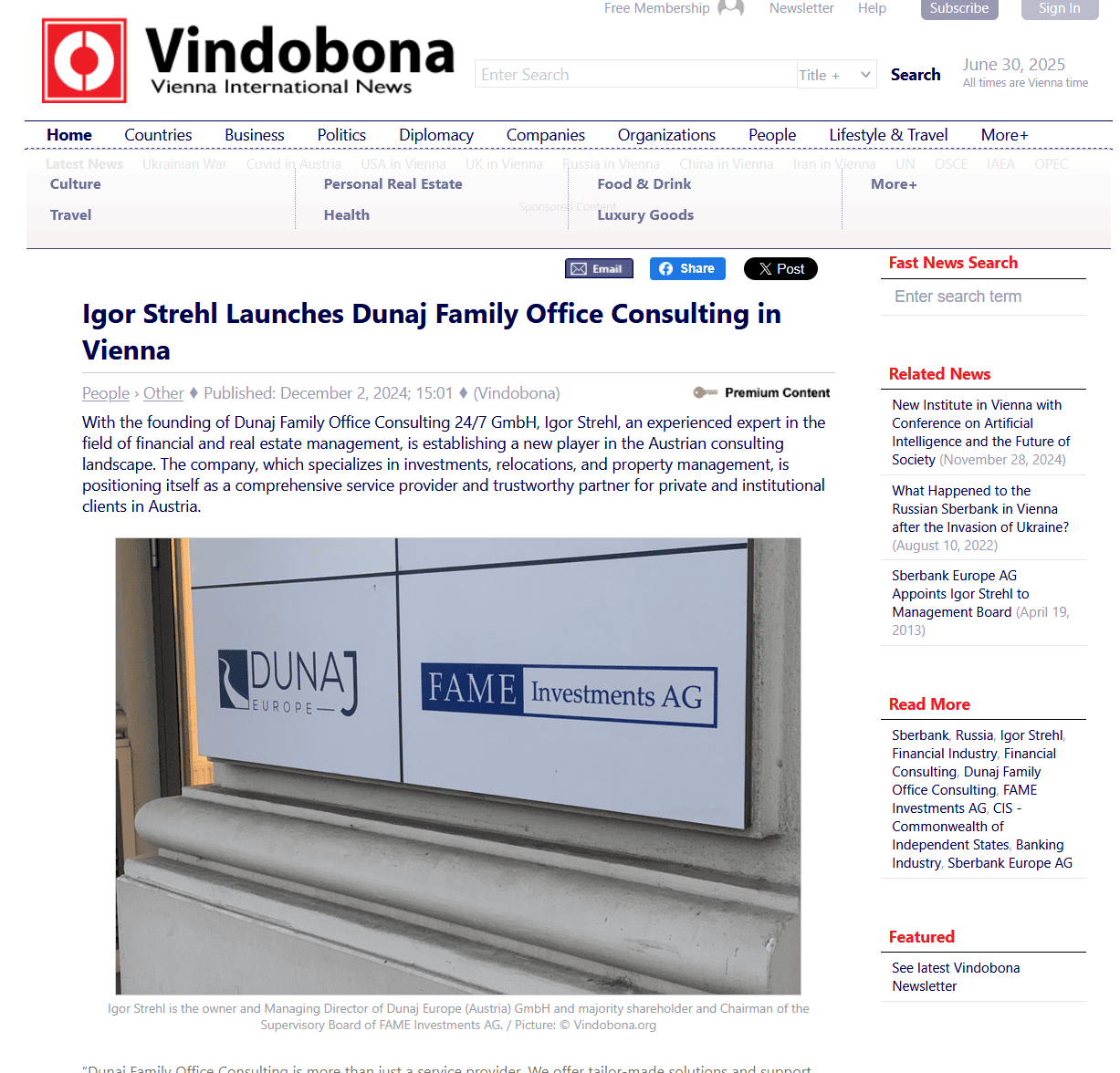 Igor Strehl Launches Dunaj Family Office Consulting in Austria