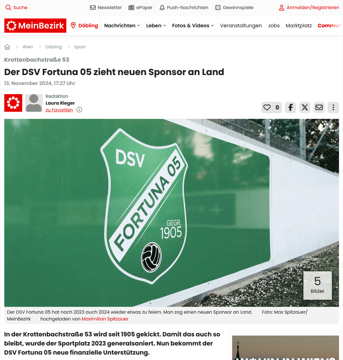 Der DSV Fortuna 05 zieht neuen Sponsor an Land